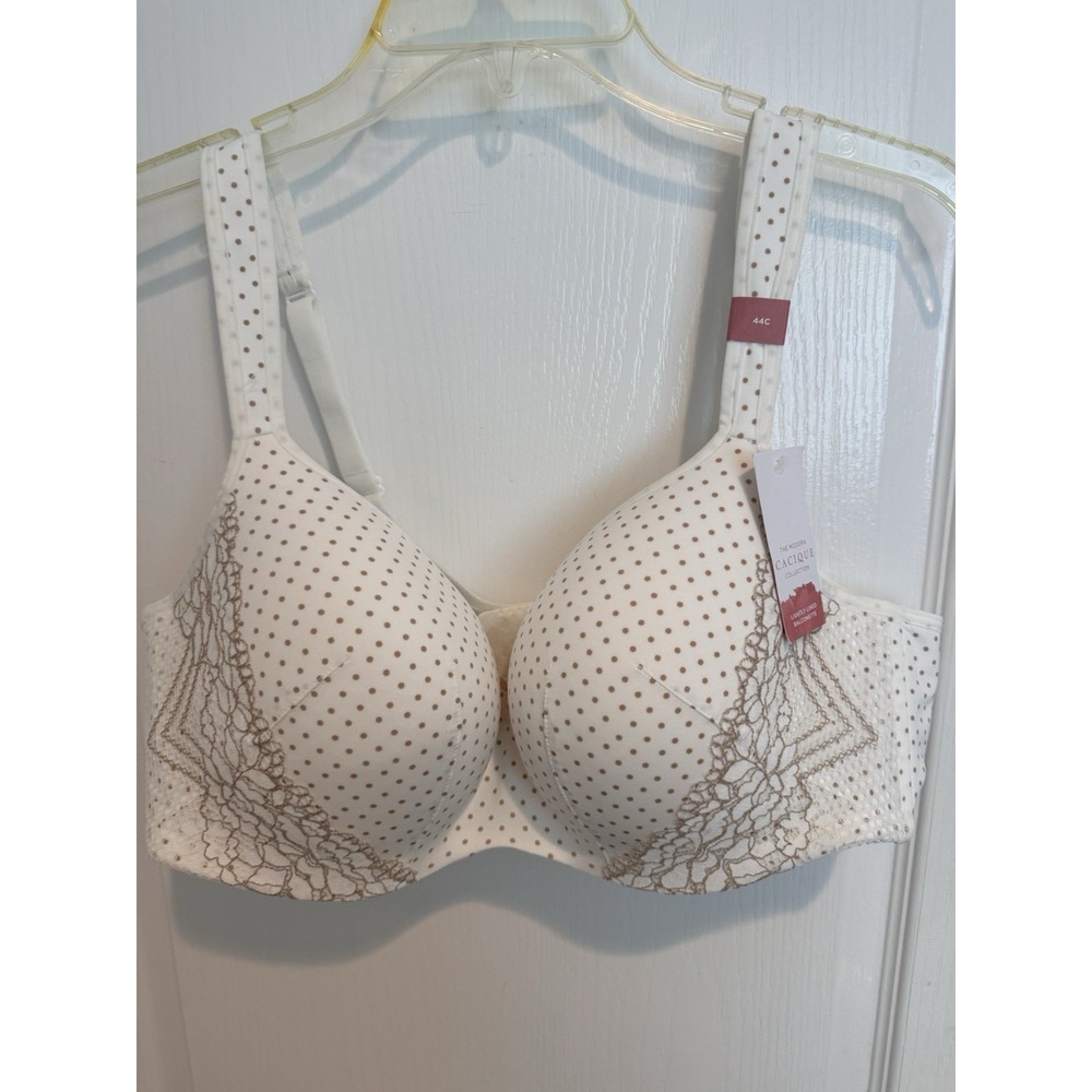 NWT Cacique Lane Bryant 44C Lightly Lined Balconette Bra Ivory Taupe Polka Dot